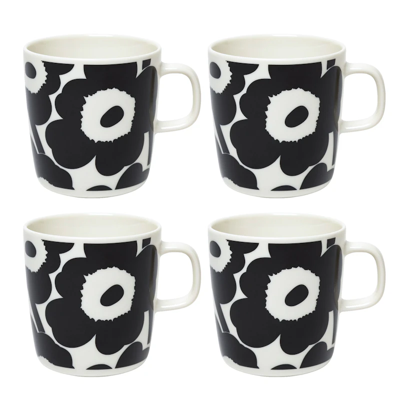 Oiva / Unikko Tasse 40 cl 4-er Set, Schwarz / Weiß