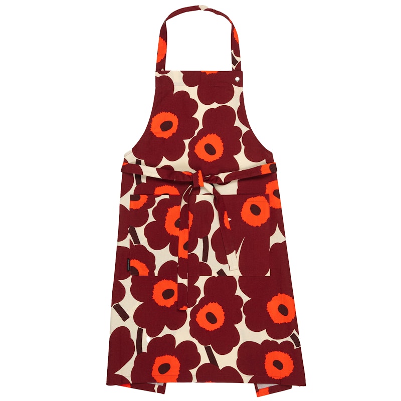 Pieni Unikko Schürze, Rot / Vanilla / Weinrot