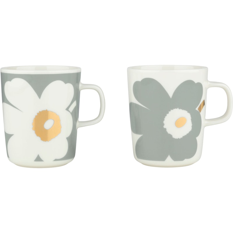 Unikko Anniversary Tasse 25 cl 2-er Set, Weiß / Hellgrau / Gold