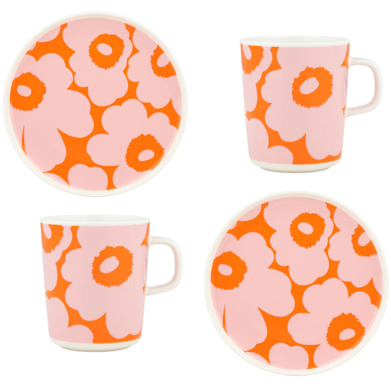 Unikko Frühstücksgeschirr, Orangerot / Rosa