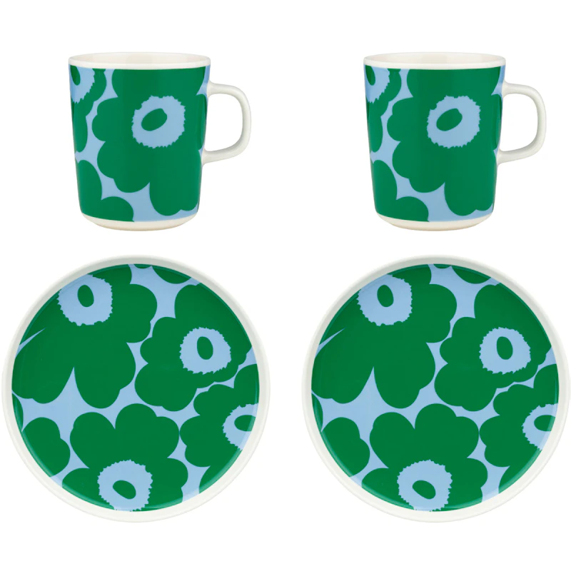 Unikko Frühstücksgeschirr, Blau / Grün