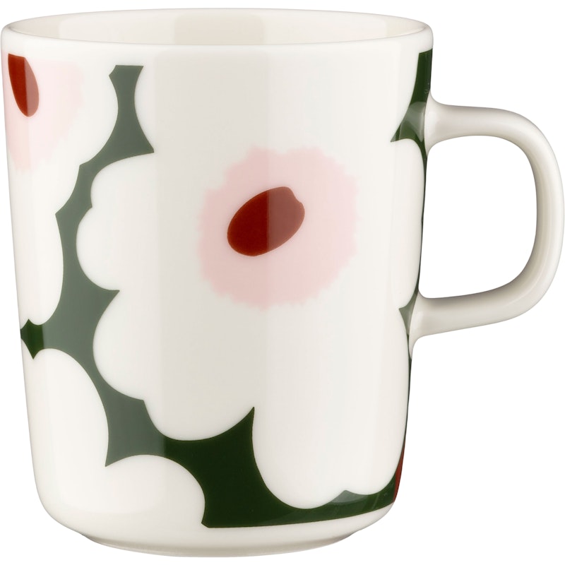 Oiva/Unikko Tasse 25 cl, Weiß / Rosa / Dunkelgrün