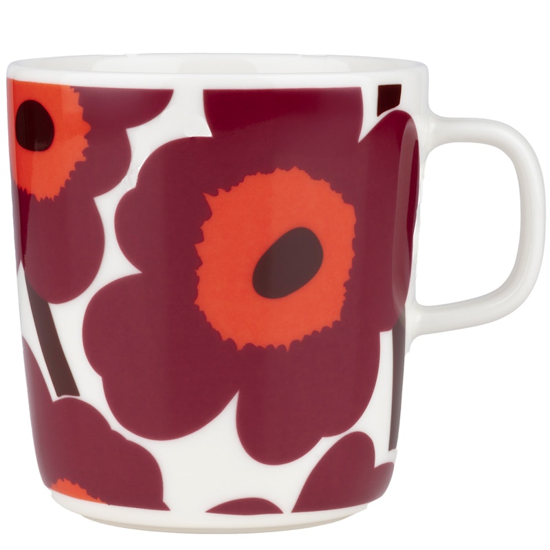 Oiva/Unikko Mug 40 cl Tasse 40 cl Weiß Rot Burgunderrot