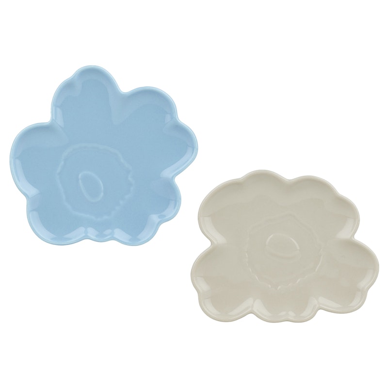Unikko Shape Teller 13 cm 2-er Set, Hellblau / Altweiß