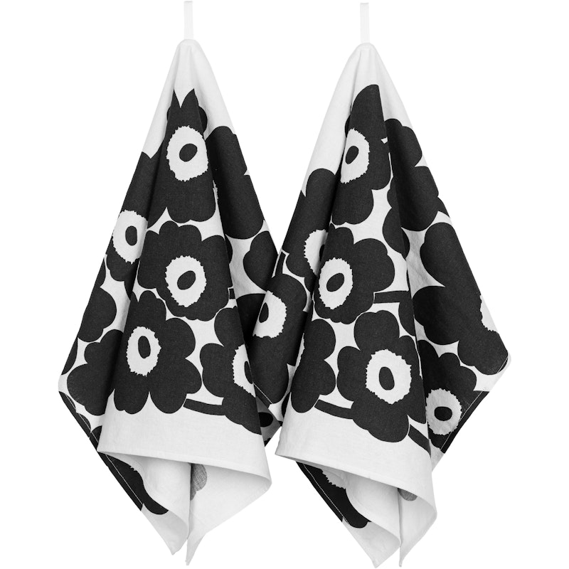 Unikko Geschirrtuch 47x70 cm 2-er Set, Schwarz / Weiß