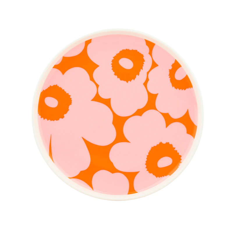 Unikko Teller 20 cm, Weiß / Rosa / Orange