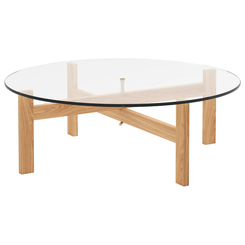 Round Kaffeetisch Eiche / Glas, Ø88 cm