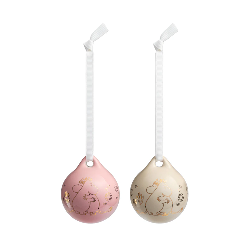 Moomin Weihnachtskugel 2-er Set Liebe, Goldfarben / Rosa