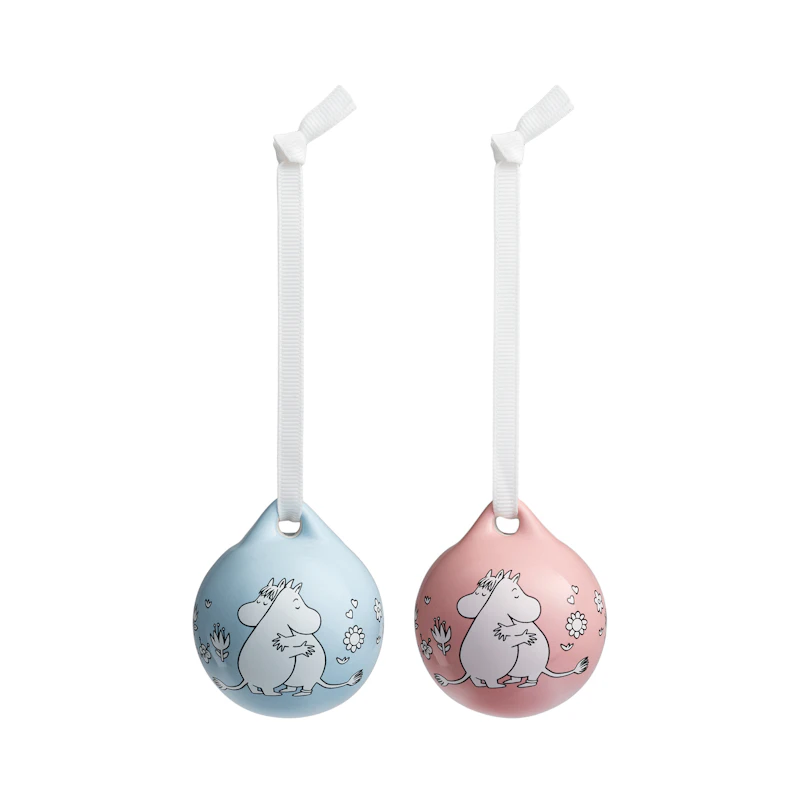 Moomin Weihnachtskugel 2-er Set Liebe, Blau / Rosa