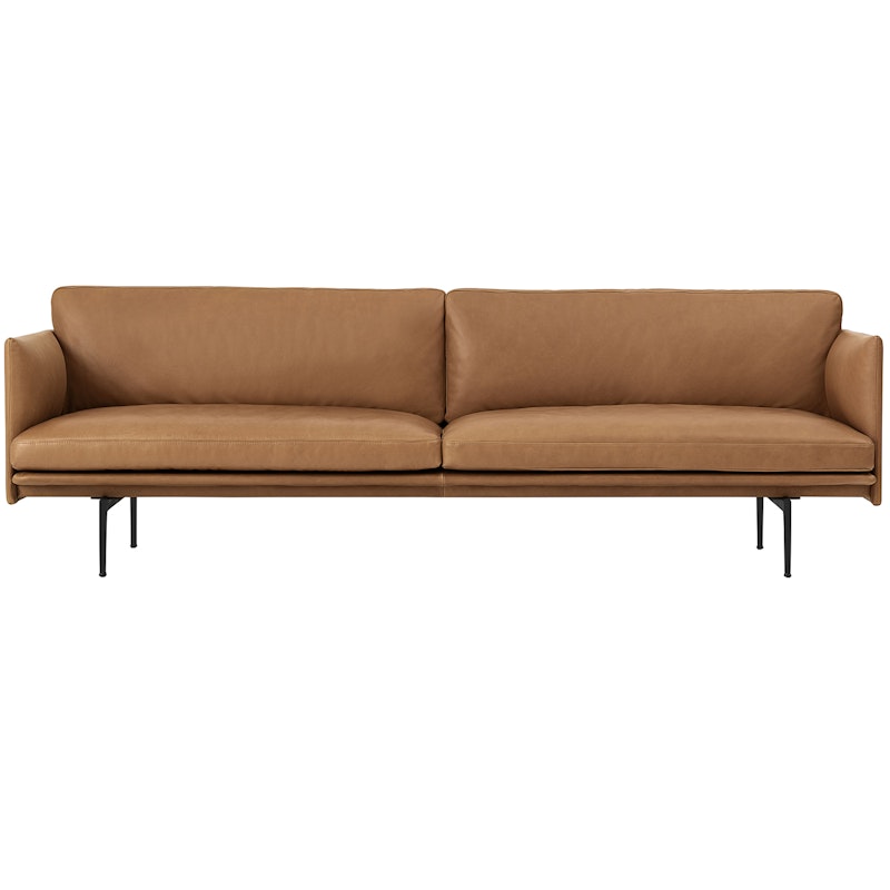 Outline Sofa 3-Sitzer, Schwarz Aluminium / Refine Leather Cognac