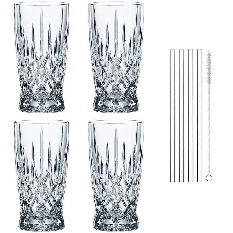 Noblesse Latte Macchiato Glas Mit Strohhalm 4-er Set