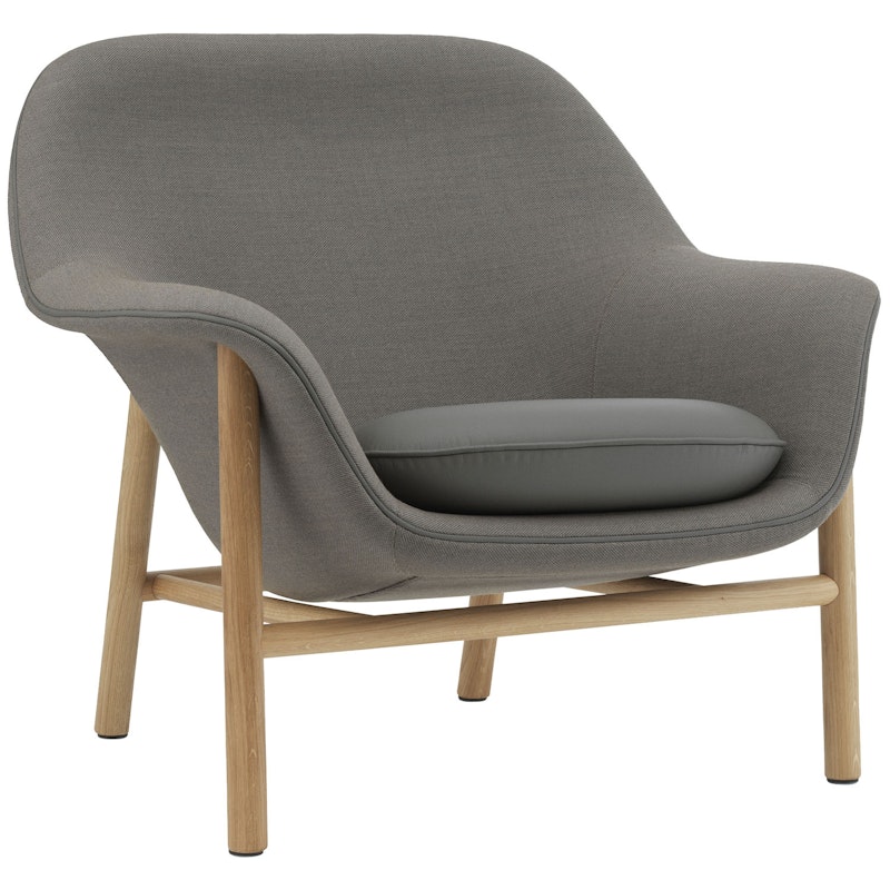 Drape Lounge Chair Low Grey Steel Sessel Schaum Aus Textil hergestellt Aus Leder hergestellt, Rahmen aus Eiche Grau