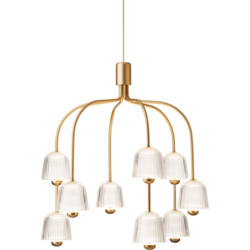 Asteea 9 Kronleuchter, Satin Brass / Transparent