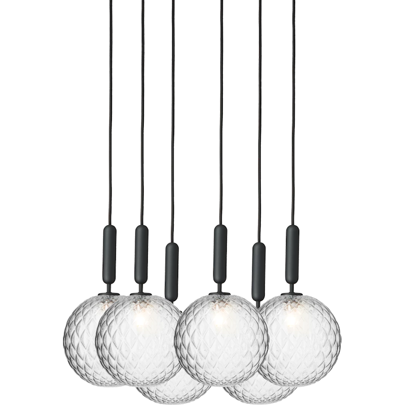 Miira 6 Kronleuchter 470 mm, Rock Grey / Transparent