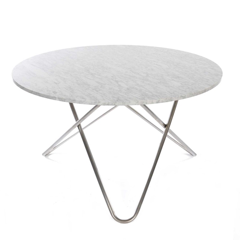 Big O Tisch, Weißer Marmor/Stahl