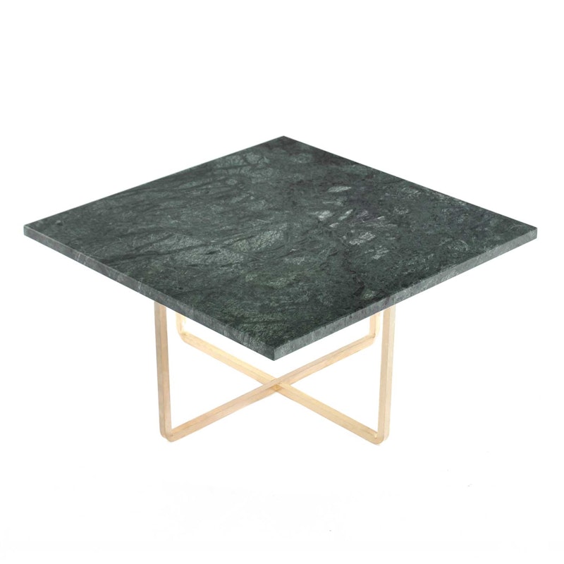 Ninety Kaffeetisch 60x60cm, Grüner Marmor/Messing
