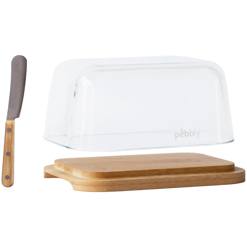 Butterdose Mit Buttermesser, Glas / Bambus