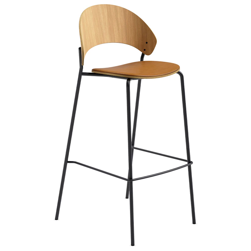 Dosina Barhocker 75 cm, Eiche / Cognacfarben Leder