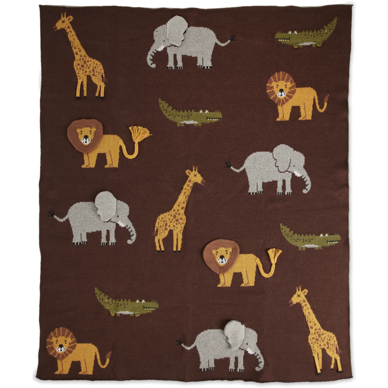 Babydecke Gestrickt Mit Tieren & 3D-Detaile, Chocolate