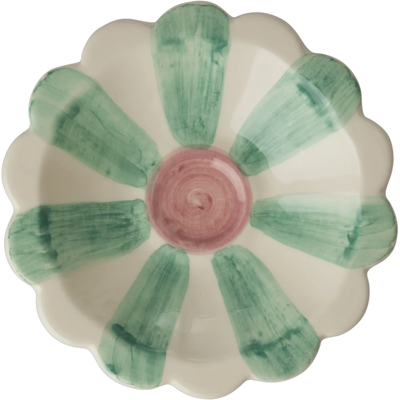 Flower Dip-Schale Mit Handbemalten Streifen, Soft Green