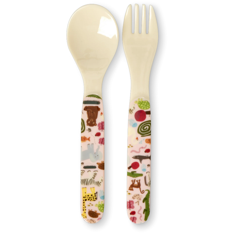 Löffel + Gabel Melamin, Pink Wildlife
