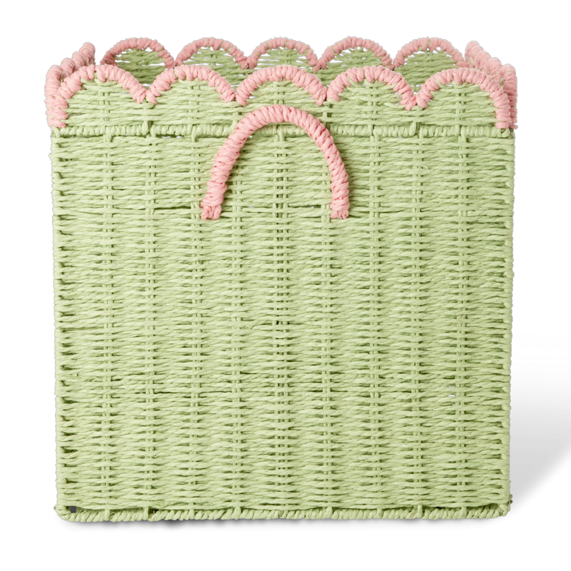 Paper Rope Korb Faltbar Mit Kanten Mit Bogenkante 33 cm, Grün / Rosa