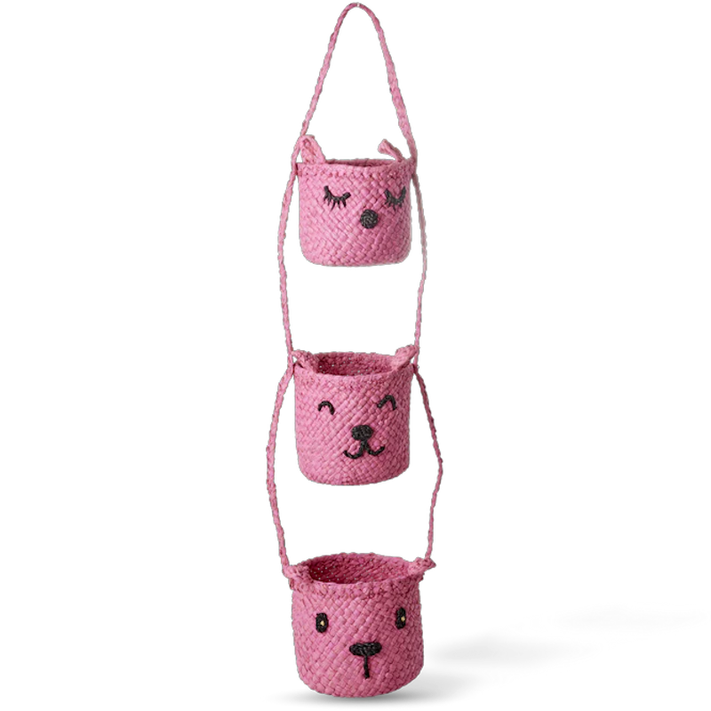 Raffia Hängende Aufbewahrung Mit Tierköpfen, Rosa