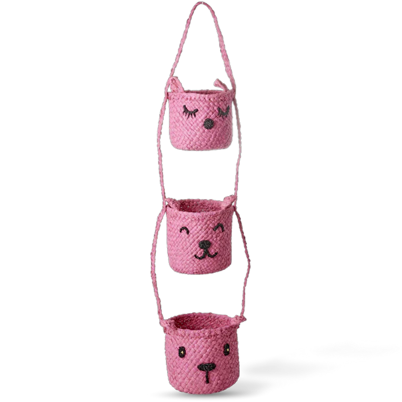Raffia Hängende Aufbewahrung Mit Tierköpfen, Rosa