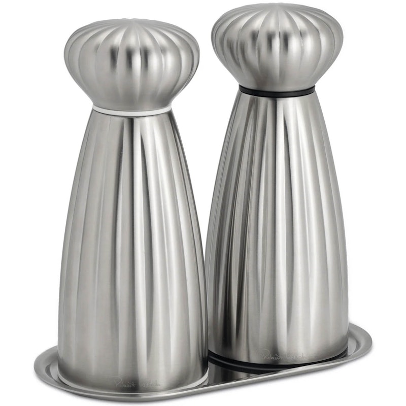 Palm Satin Salz- Und Pfeffermühlenset Mit Tablett