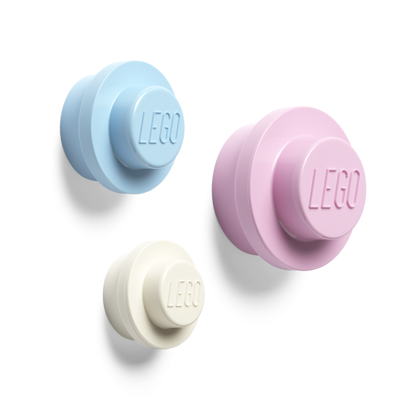 LEGO® Wandhaken 3-er Set, Weiß / Blau / Rosa
