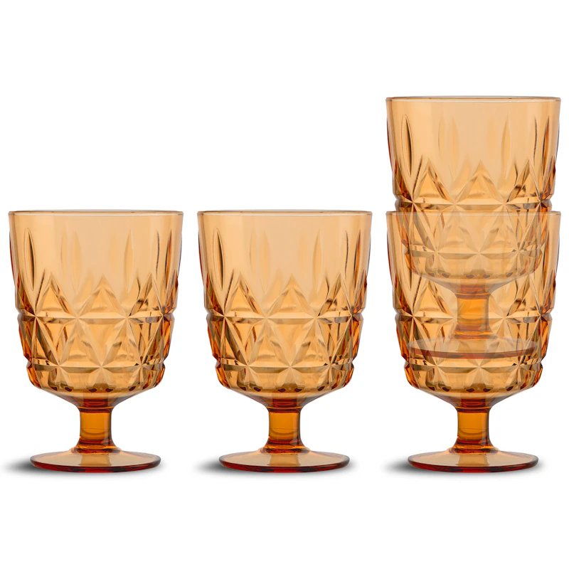 Picnic Juni Glas Mit Fuß 4-er Set, Bernsteingelb