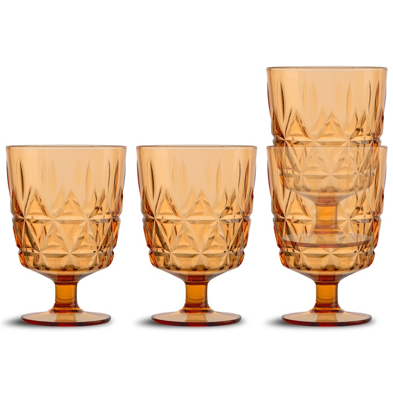 Picnic Juni Glas Mit Fuß 4-er Set, Bernsteingelb