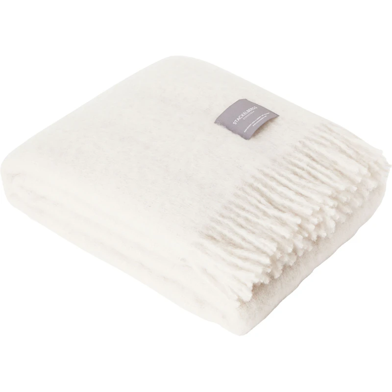 Mohair Decke Gerollte Franse 130x170 cm, Reflection White