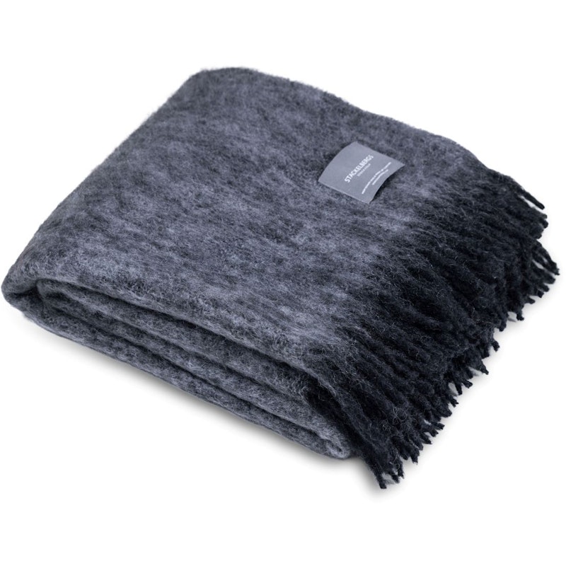 Mohair Decke Gerollte Franse 130x170 cm, Schwarz / Slate Melange
