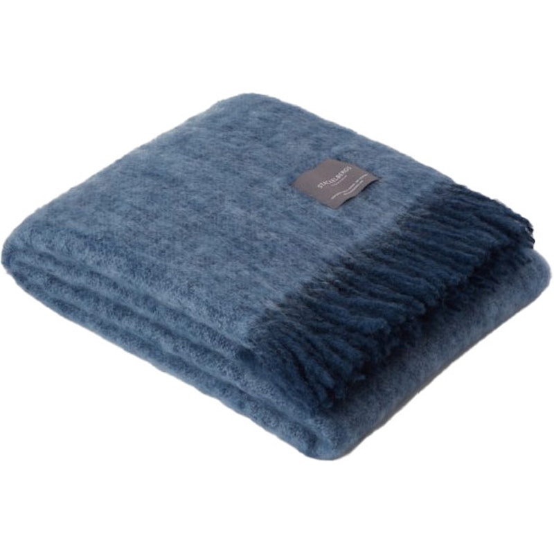 Mohair Decke Gerollte Franse 130x170 cm, Denim / Sky Blue Melange