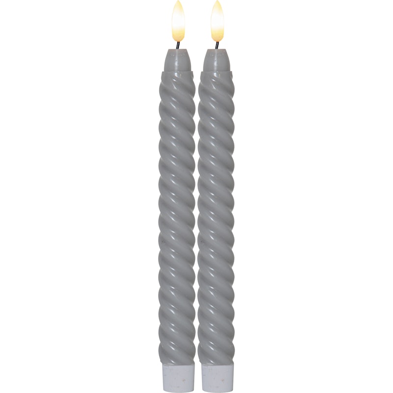 Flamme Swirl LED Antike Kerze 25 cm 2-er Set, Grau