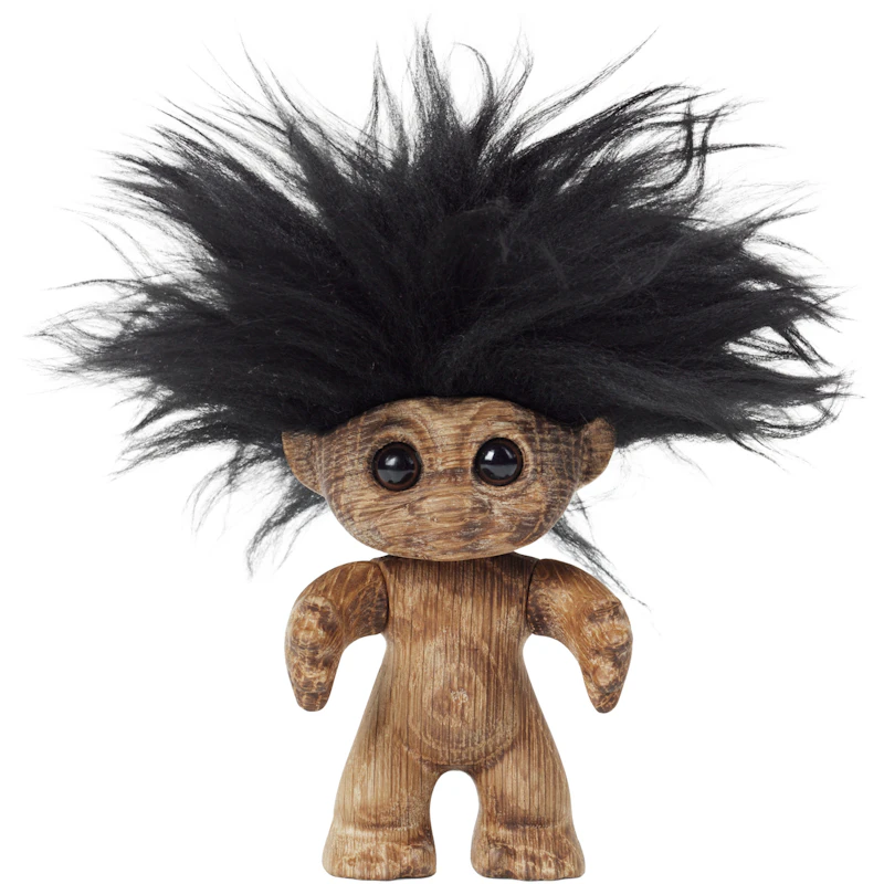 Glücklicher Troll Holzfigur, 9 cm