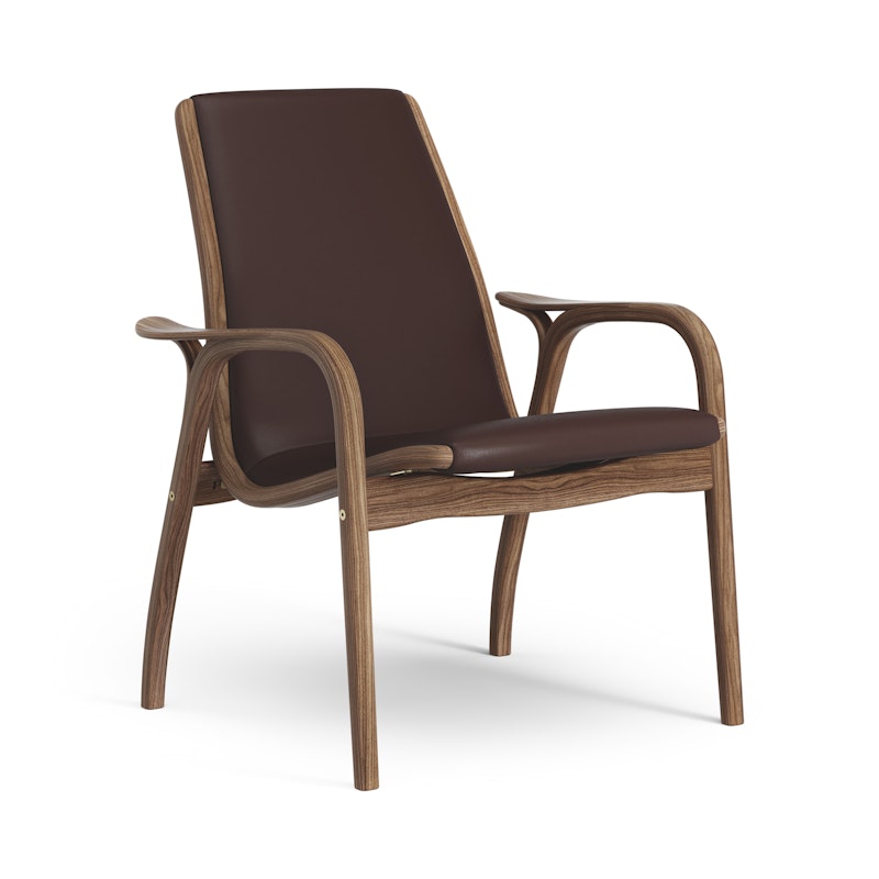 Laminett Sessel Leder, Lackiert Walnussholz / Dunkelbraun