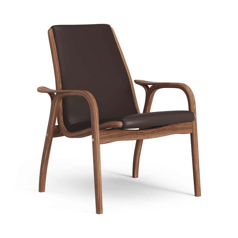 Laminett Sessel Leder, Lackiert Walnussholz / Dunkelbraun