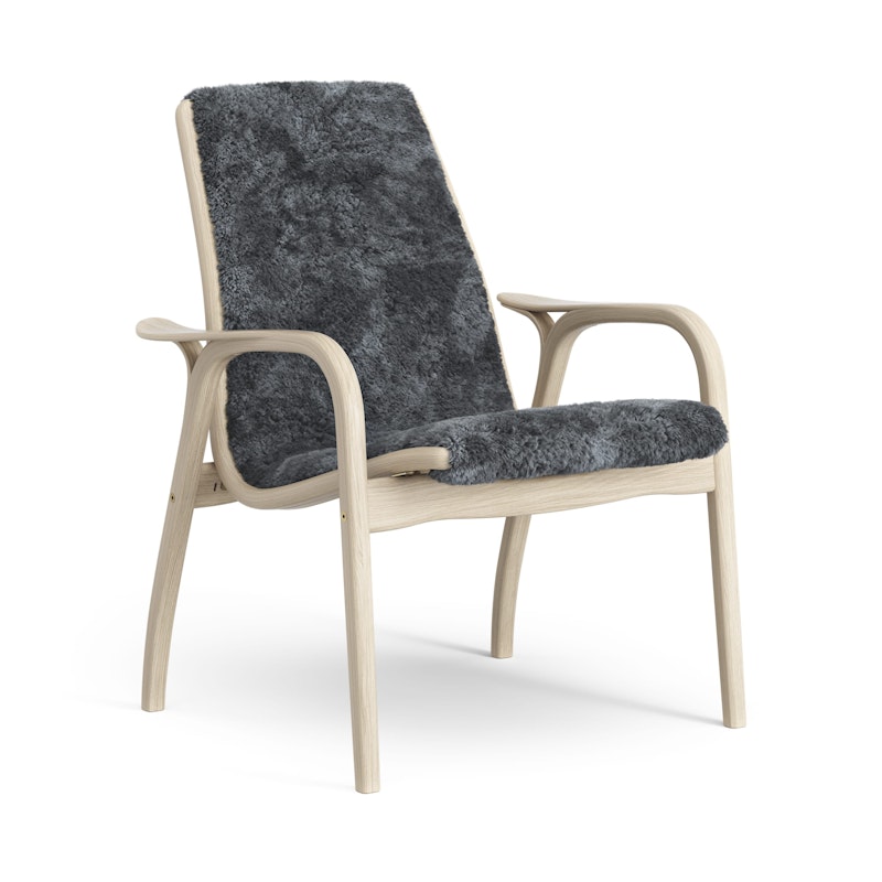 Laminett Sessel Schaffell, Weiß pigmentiert Lackierte Eiche / Charcoal