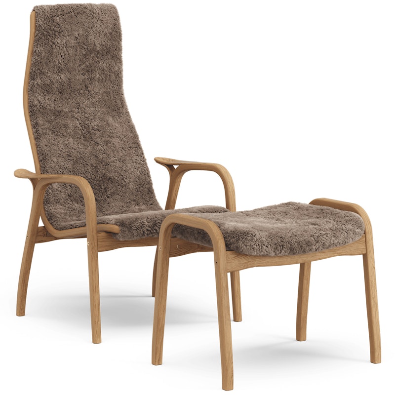 Lamino Sessel mit Fußhocker Schaffell, Sahara / Geölte Eiche