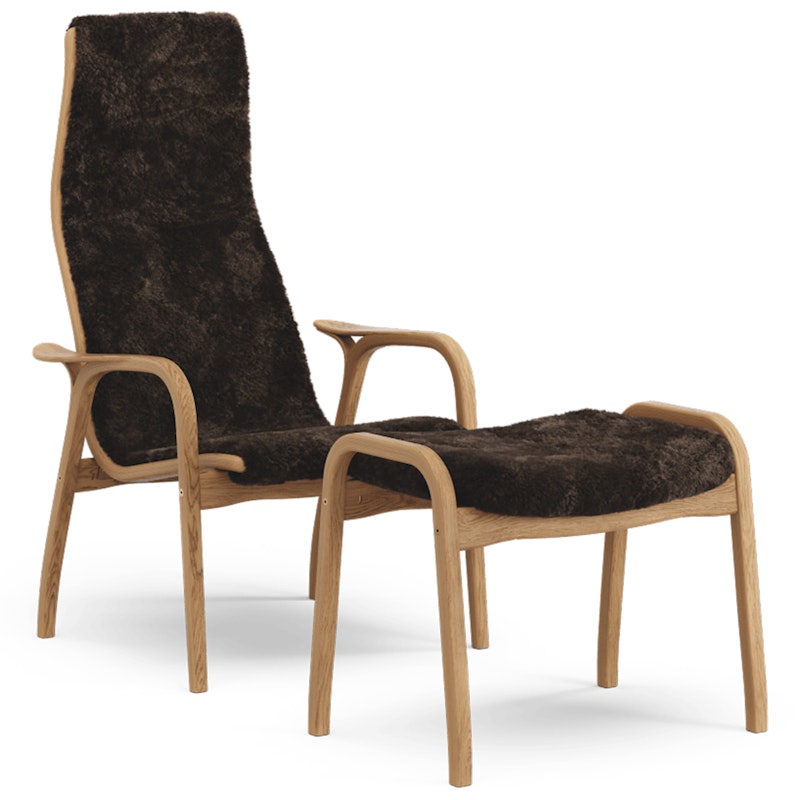 Lamino Sessel mit Fußhocker Schaffell, Espresso / Geölte Eiche