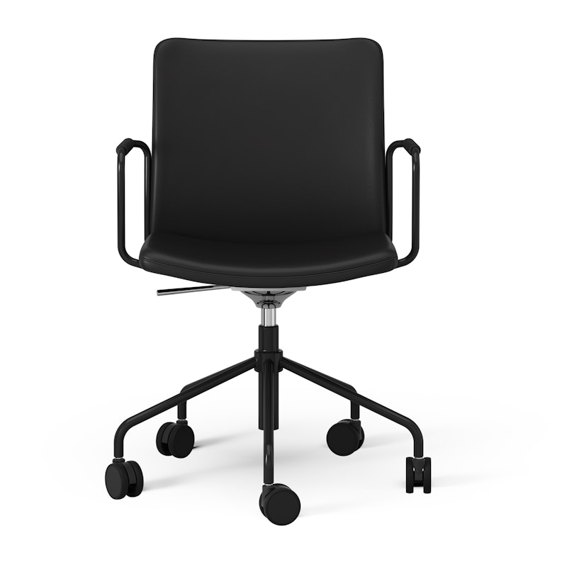 Stella Lehnstuhl mit Rad Lederarm Verstellbar , Schwarz / Schwarz