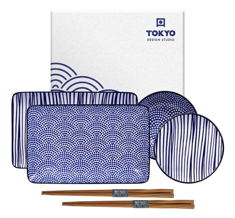 Nippon Blue Sushi Set 6 Teile, Lines/Dots