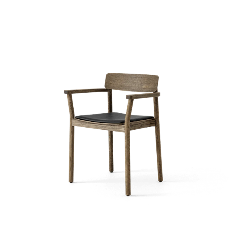 Betty TK11 Dining Chair with Armrests Black Leather/Smoked Oak