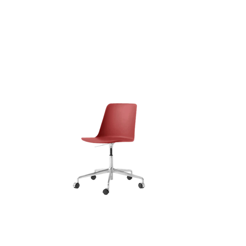 Rely HW28 Dining Chair without Armrests Swivel with Castors Vermilion Red/Aluminium