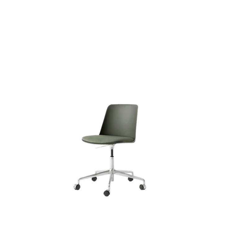 Rely HW29 Dining Chair without Armrests Swivel with Castors Upholstered Seat Bronze Green/Aluminium/Canvas 0926