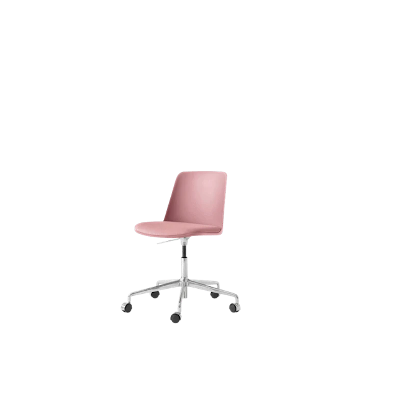 Rely HW29 Dining Chair without Armrests Swivel with Castors Upholstered Seat Soft Pink/Aluminium/Vidar 0622