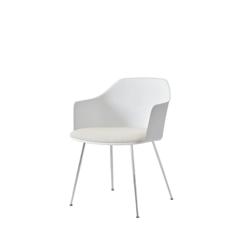 Rely HW34 Dining Chair with Armrests Upholstered Seat White/Chrome/Karakorum 001