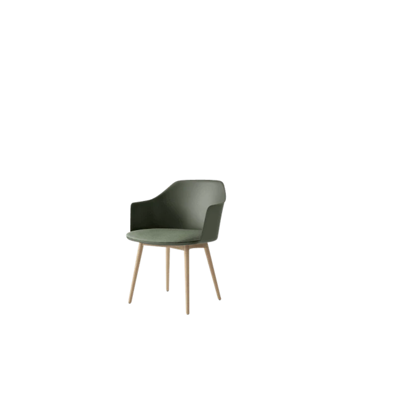 Rely HW77 Dining Chair with Armrests Upholstered Seat Bronze Green/Clear Lacquered Oak/Canvas 0926